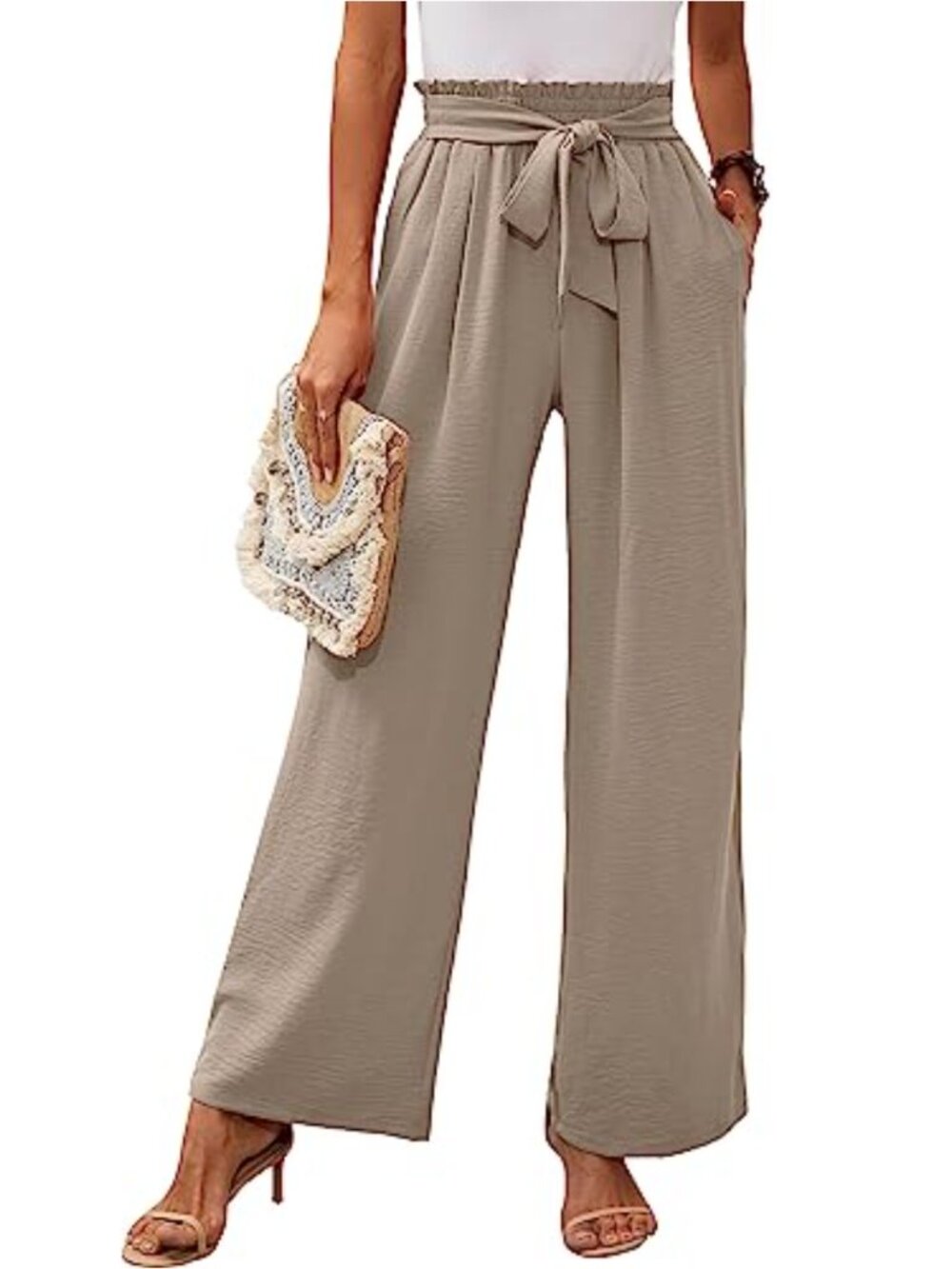 Wide Leg Loose Pants for Women High Waisted Tie Knot Casual Trousers with